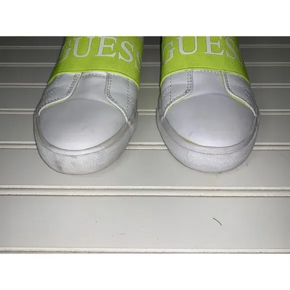 Guess White Fluorescent Yellow Slip On Women’s Tennis Shoes Sz 8.5 Med - Picture 6 of 10